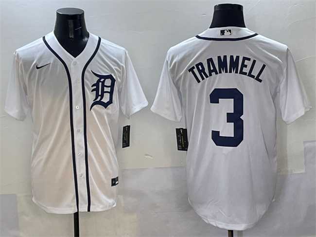 Men%27s Detroit Tigers #3 Alan Trammell White Cool Base Stitched Jersey